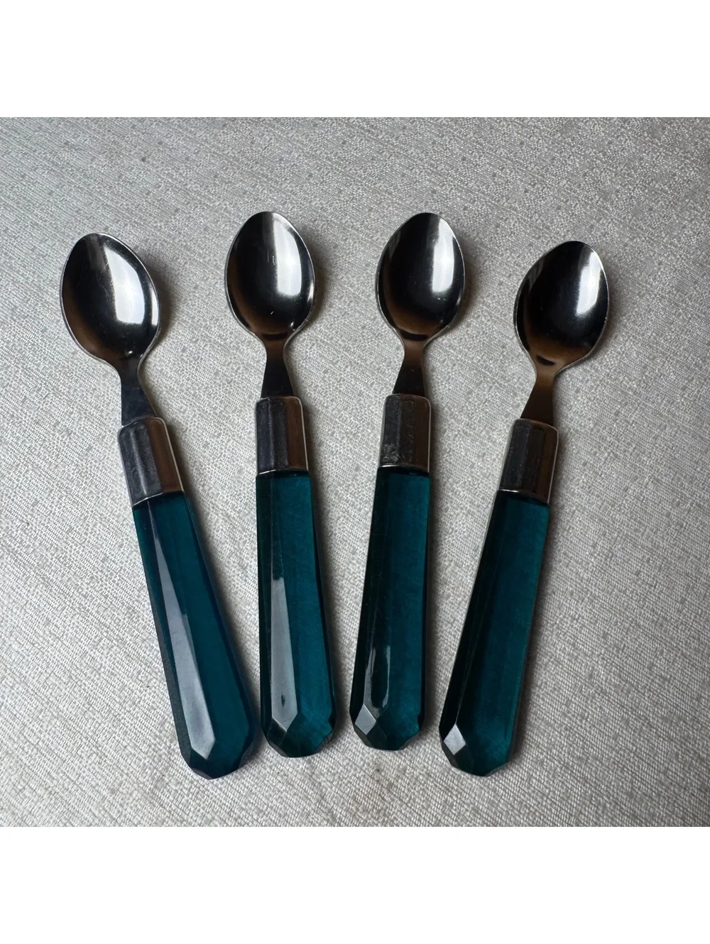 Vintage Teal Acrylic Handle Teaspoons Set of 4 Stainless Steel 5.5 Inch